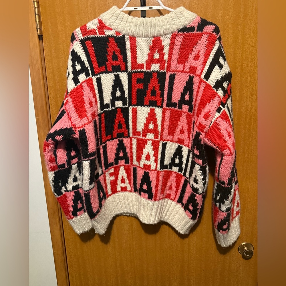 H&M Red and Pink 'Fa La La' Sweater